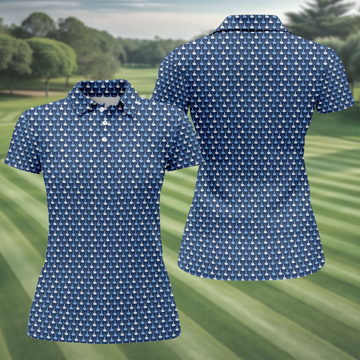 Blue Funny Middle Finger Golf Pattern Polo Shirt, Women's Golf Polo, Ladies Golf Top