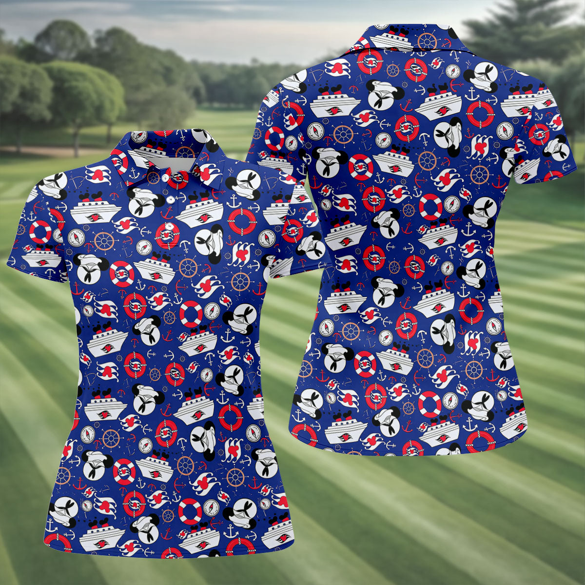 Nautical Cruise Pattern Golf Polo Shirt, Women's Golf Apparel, Printed Golf Shirt