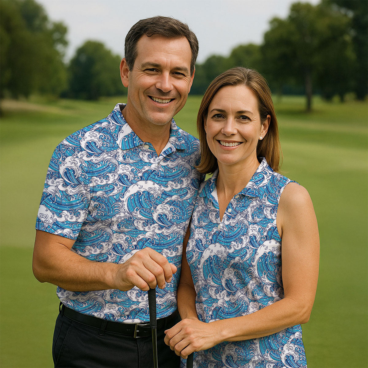 Japanese Wave Art Hawaiian Golf Shirt, Summer Ocean Men's Golf Shirt, Polo Shirts For Men