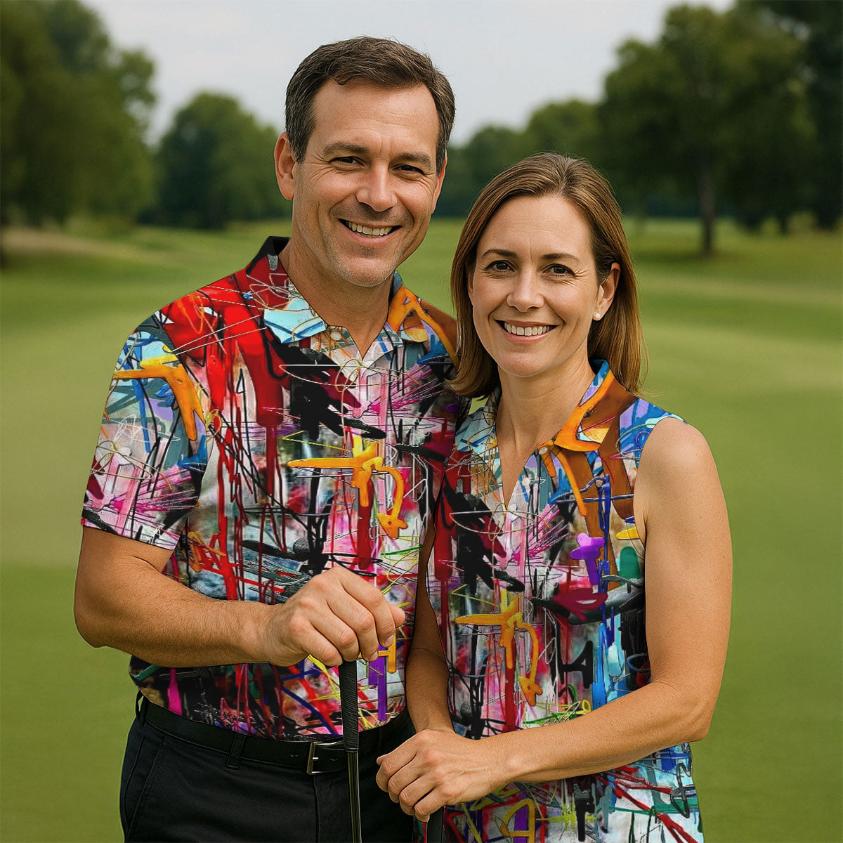 Colorful Abstract Graffiti Street Art Golf Shirt, Mens Golf Polo, Golf Apparel For Men