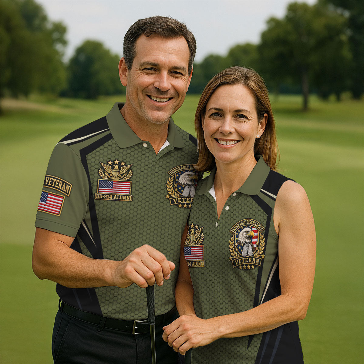 DD-214 Olive Hexagon Golf Polo Shirt, Golf Apparel For Men, Veterans Day Golf Shirt