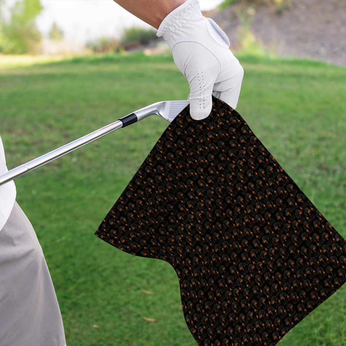 Funny Dachshund Golf Towels, Wiener Dog Pattern Golf Towel, Crazy Dog Dad Golf Apparel