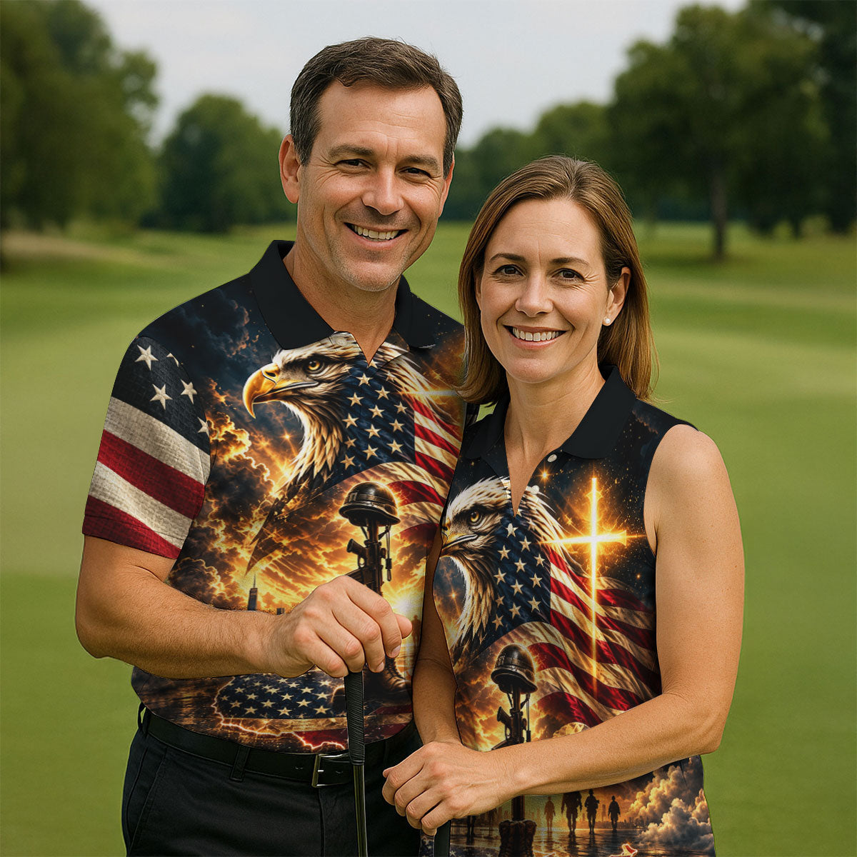 Eagle Cross Soldier Memorial Golf Polo Shirt, Veterans Day Shirt, Mens Golf Shirts