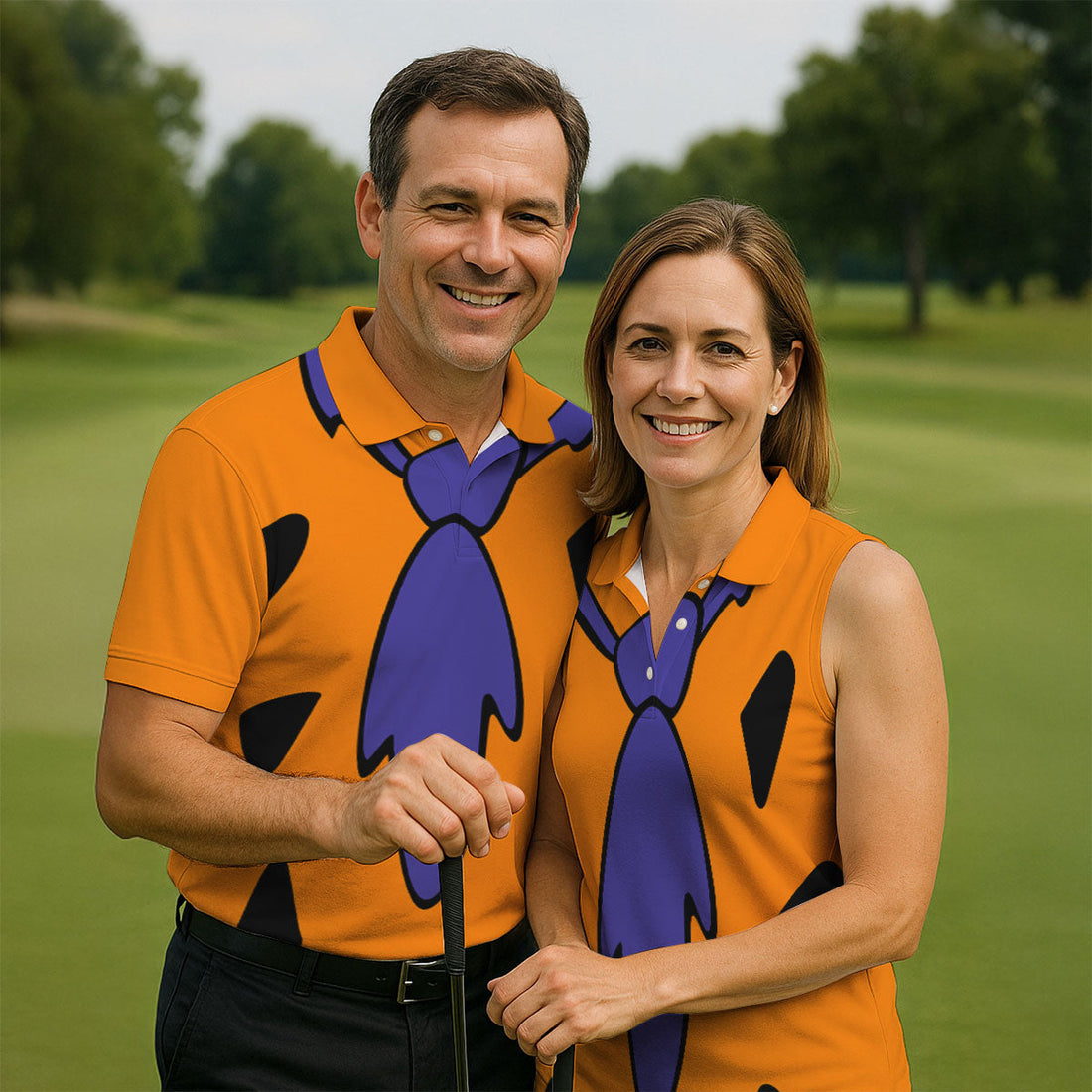 Fred Flintstone Costume Orange Design Hawaiian Golf Shirt, Golf Shirts For Men, Polo Shirts For Men