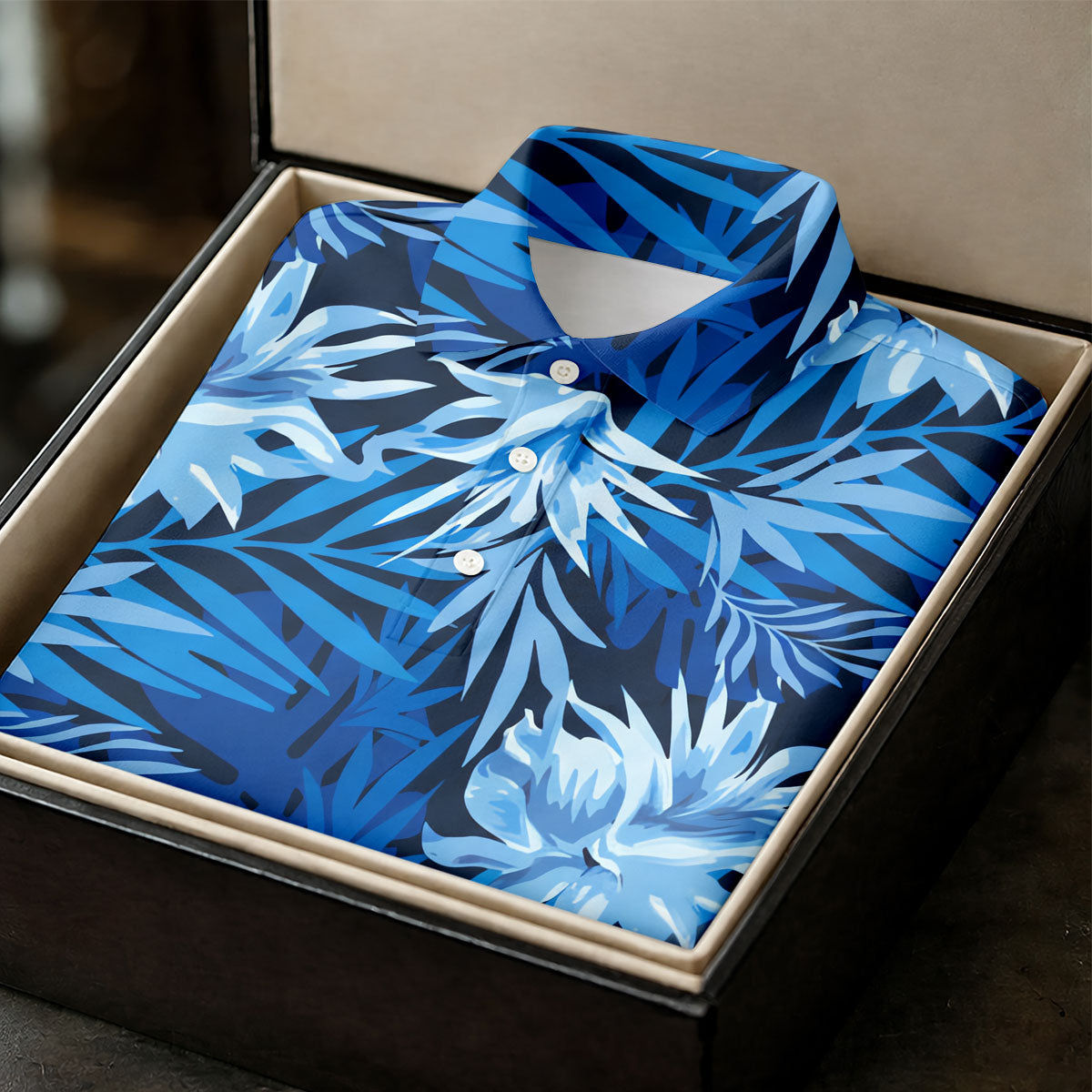 Blue Tropical Hibiscus Floral Golf Shirt, Womens Golf Tops, Women’s Golf Apparel