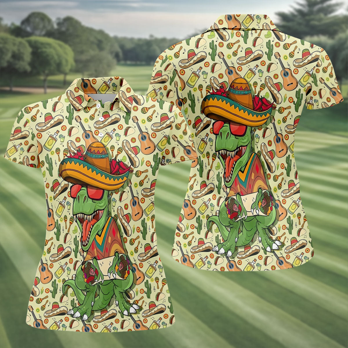 Mexican T-Rex Cinco De Mayo Celebration Funny Golf Shirt, Vibrant Color Golf Shirt For Women