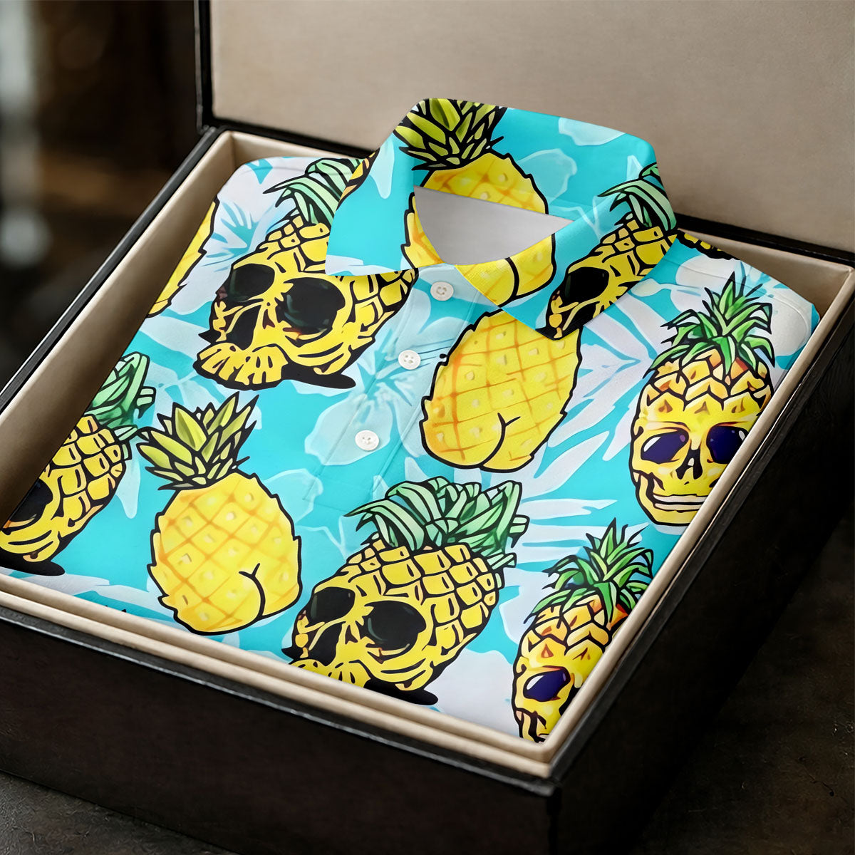 Tropical Pineapple Skull Pattern Golf Shirt, Women’s Golf Polo, Hawaiian Golf Shirt, Ladies Golf Shirts