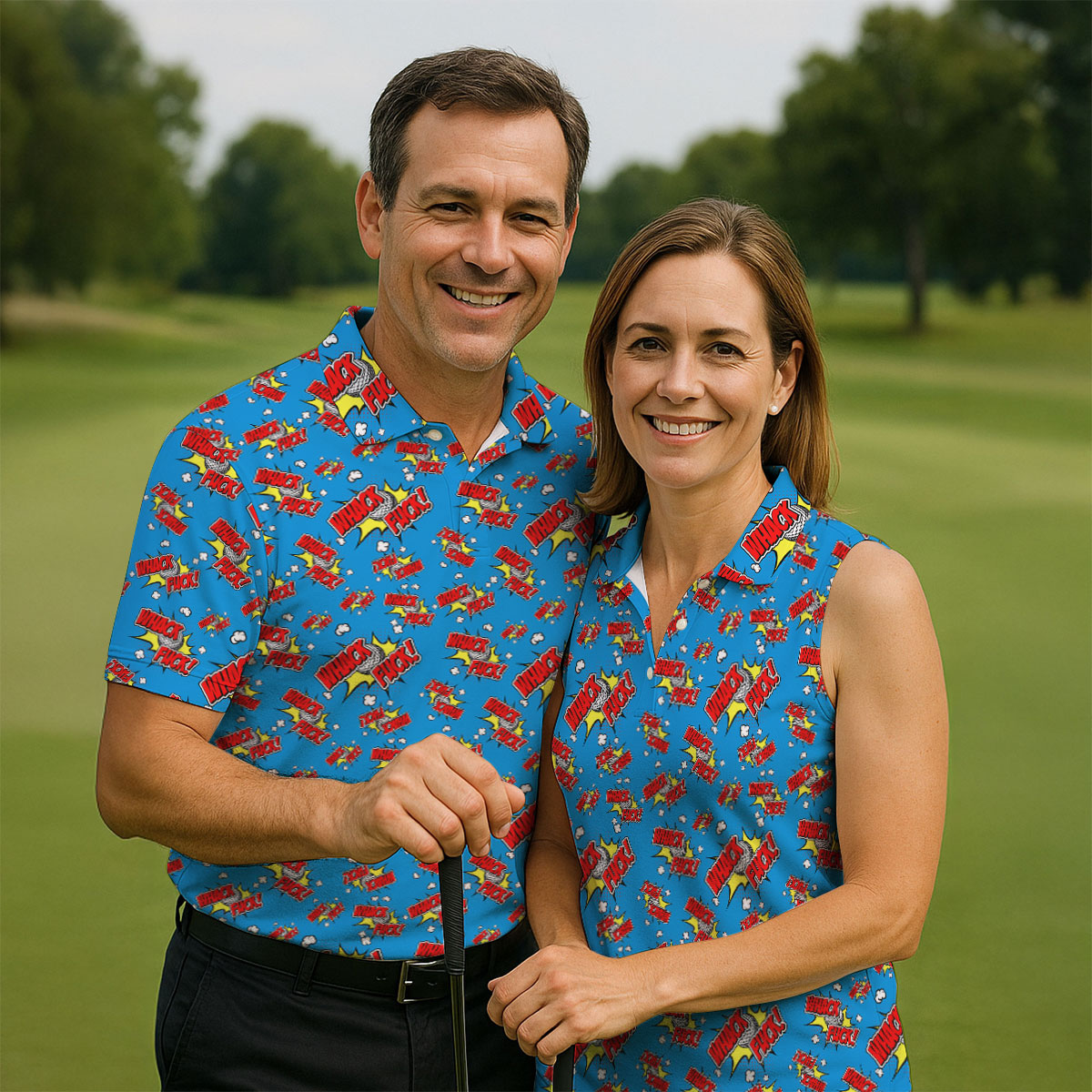 Funny Whack Fuck Comic Golf Ball Blue Polo Shirt, Hawaiian Golf Shirts, Golf Polo For Women