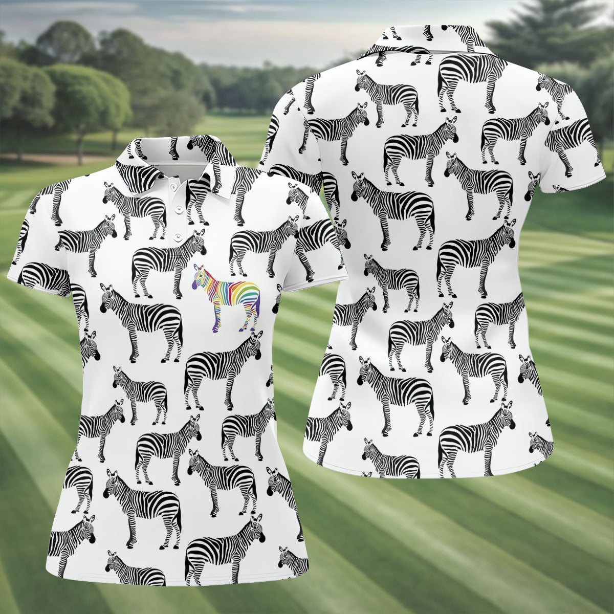 Rainbow Zebra Be Yourself Pride Month Support Ladies Golf Tops, LGBT Community Golf Shirt For Women