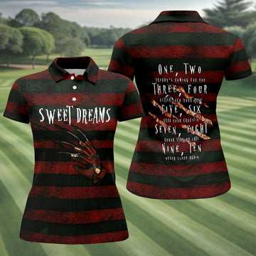 Sweet Dreams Freddy Horror Character Golf Polo Shirt, Ladies Golf Shirts, Women's Golf Polo