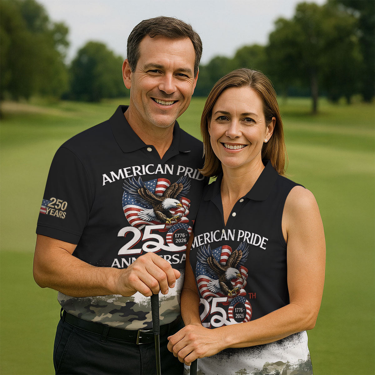 American Pride 250th Anniversary Camo Golf Shirt, Patriotic 4th Of July Golf Shirts For Men