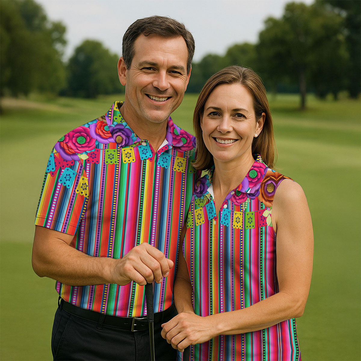 Mexican Serape Pattern Golf Tops For Men, Cinco De Mayo Celebration Golf Shirts For Men