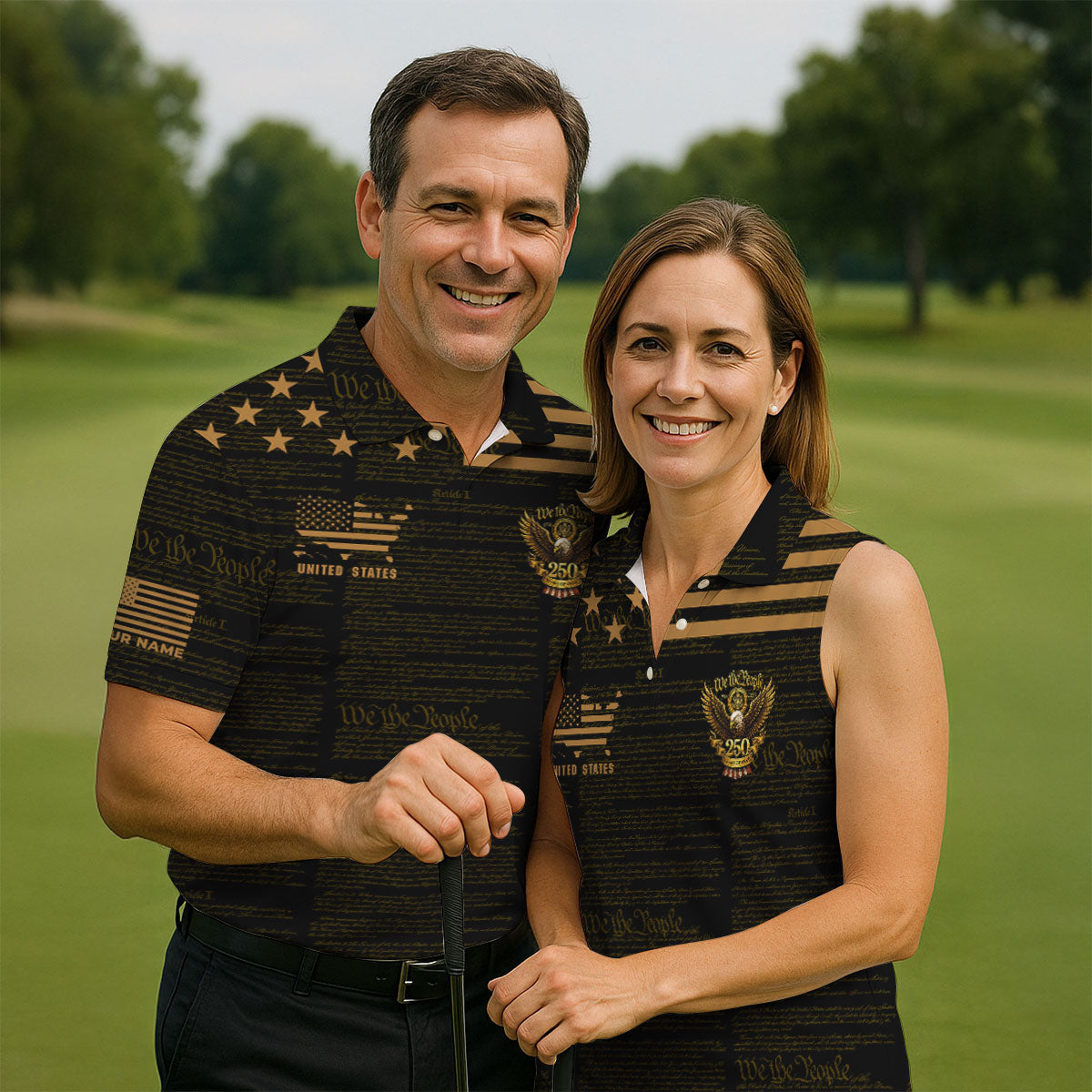 We The People Black And Gold Patriotic 4th Of July Golf Shirt, 250 Years Of Free Golf Shirts For Men