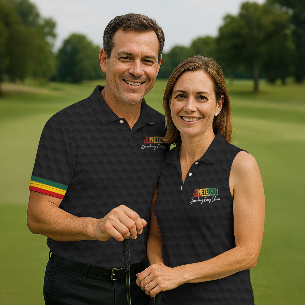Juneteenth Breaking Every Chain Golf Ball Pattern Golf Tops For Men, Black Heritage Day Golf Shirts For Men