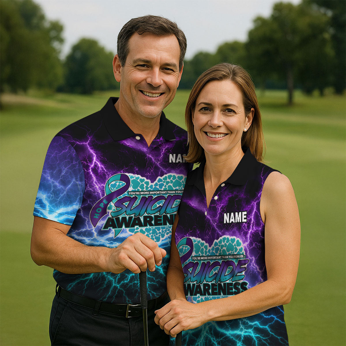 Suicide Awareness Hope Ribbon Lightning Golf Polo Shirt, Mens Golf Polo, Golf Shirts For Men