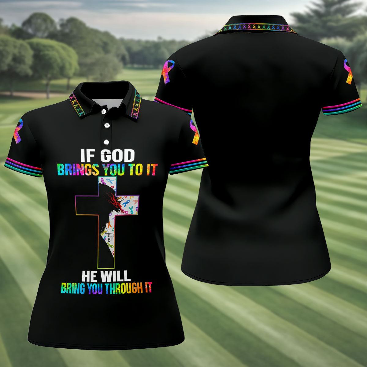 If God Brings You To It Cross Cancer Polo Shirt, Women's Golf Polo, Ladies Golf Shirts