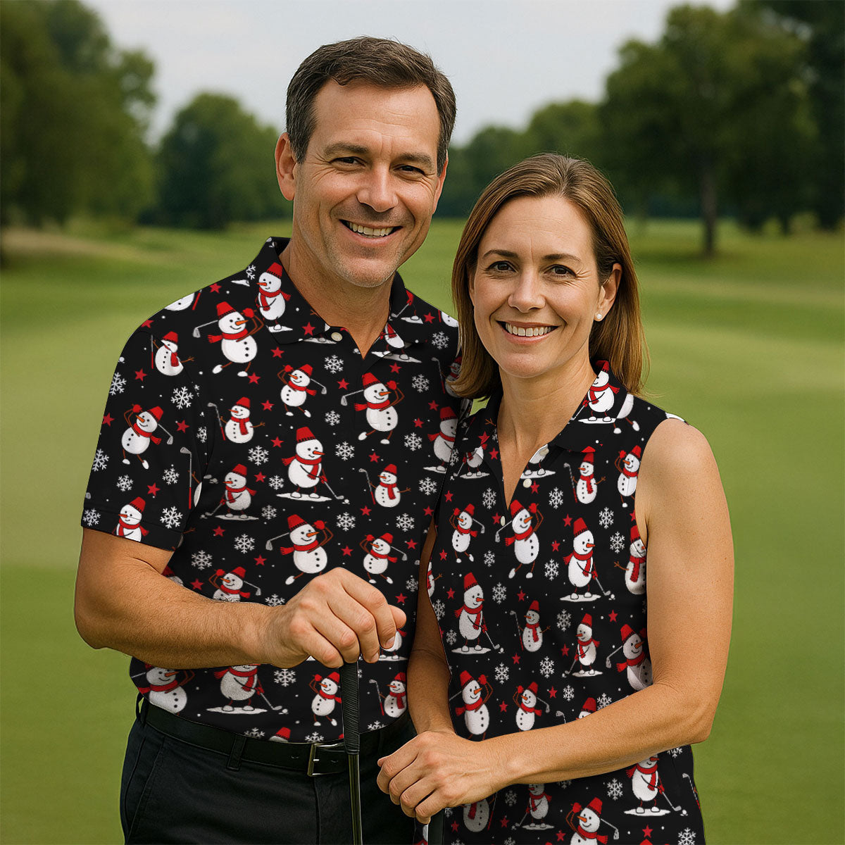 Cute Snowman Golf Pose Black Golf Shirt, Christmas Golf Shirt, Golf Shirts For Men, Golf Gift For Men