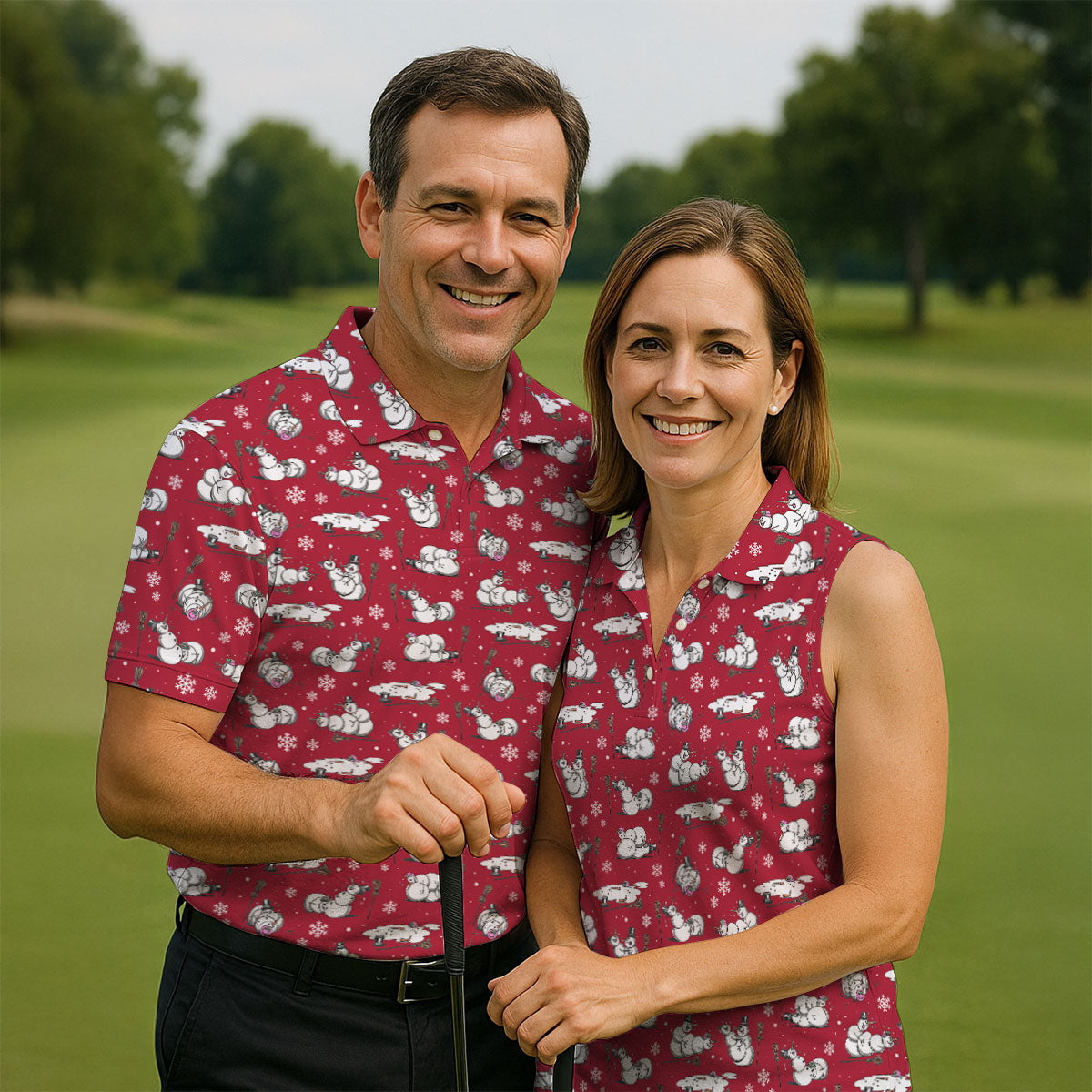 Funny Snowman Naughty Couple Red Golf Shirt, Christmas Golf Shirt, Golf Gift For Him, Polo Shirts For Men