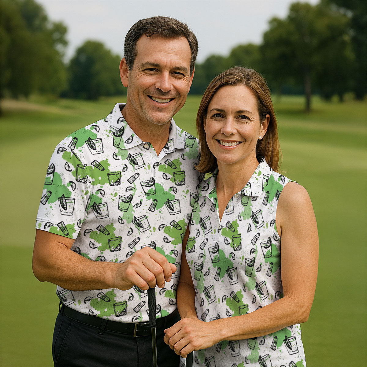 Green Cocktail Splash Pattern Golf Shirt, Mens Golf Shirts, Hawaiian Golf Shirt, Golf Polo Shirts For Men