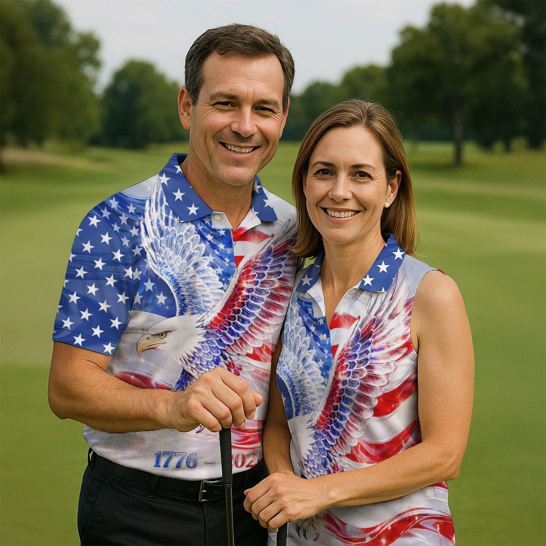 Bold Eagle American Flag Golf Shirt, Patriotic 4th Of July 250 Years Golf Shirts For Men