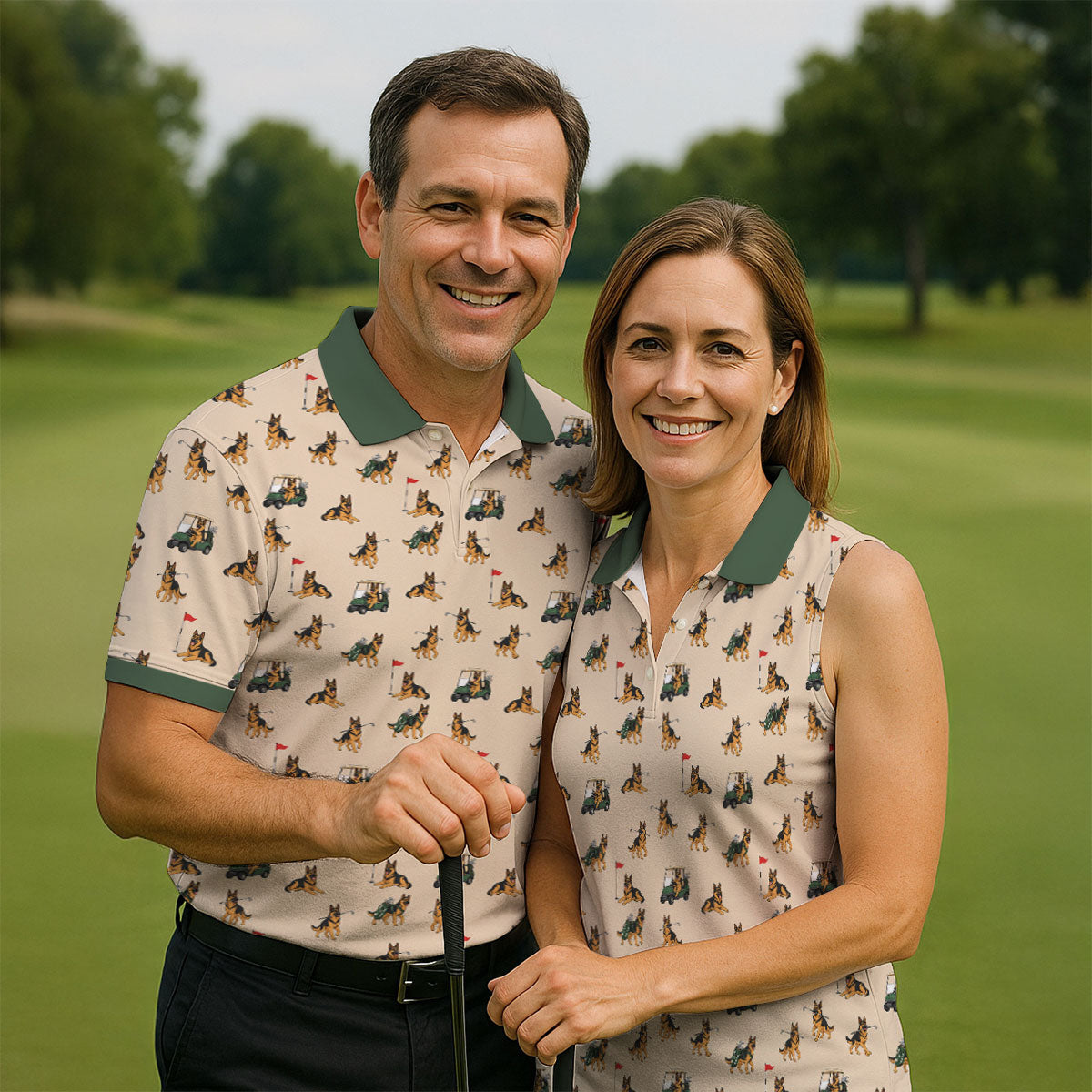 German Shepherd Golf Pattern Polo Shirt, Golf Shirts For Men, Mens Golf Apparel