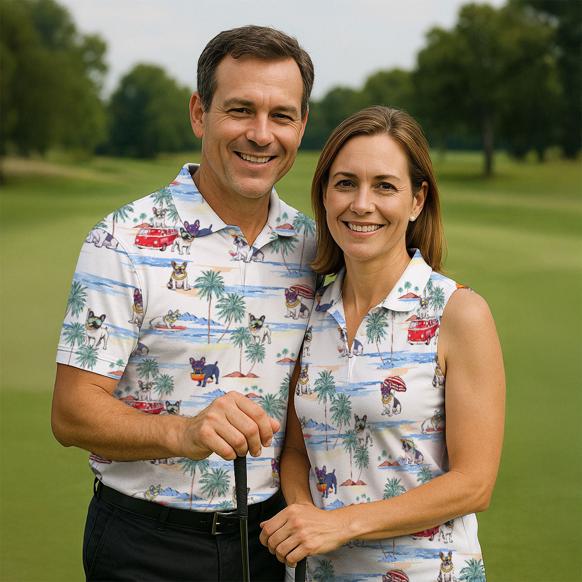 French Bulldog Beach Vacation Hawaiian Golf Polo Shirt, Ladies Golf Tops, Golf Polo For Women