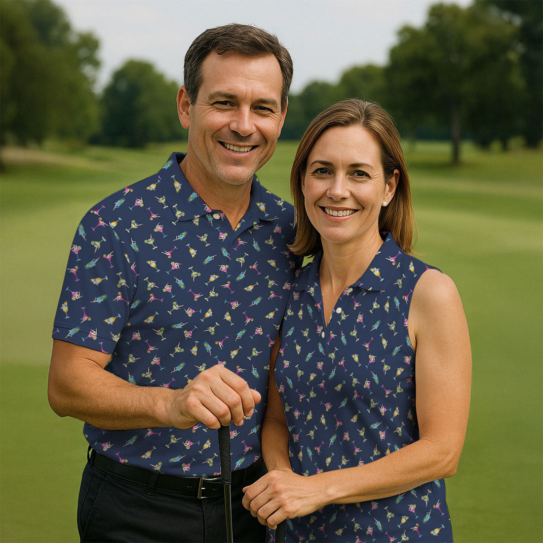 Tropical Cocktail Pinup Pattern Golf Shirt, Mens Golf Apparel, Golf Shirts For Men