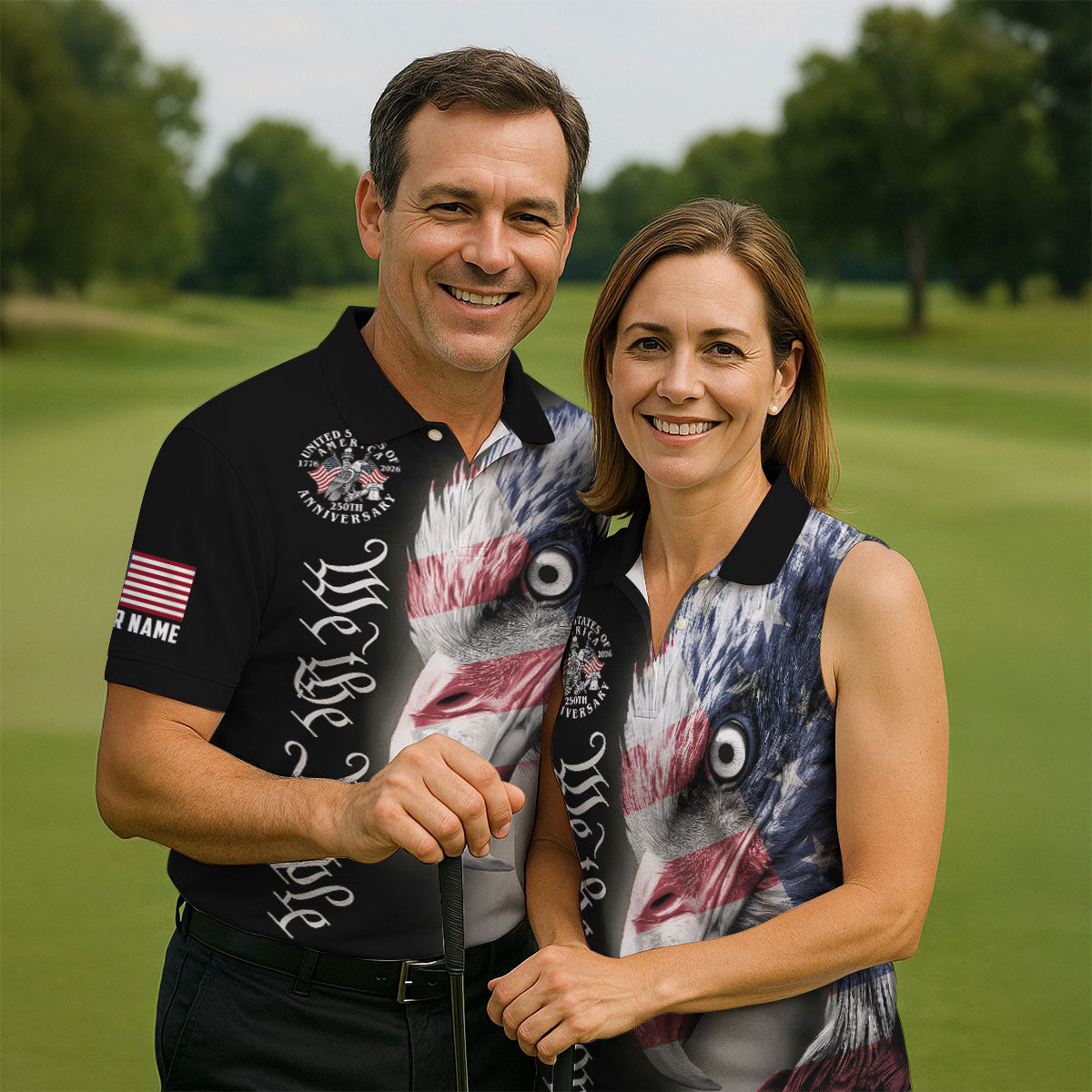 We The People Patriotic Bald Eagle American Flag Golf Shirt, 4th Of July Golf Shirt For Women