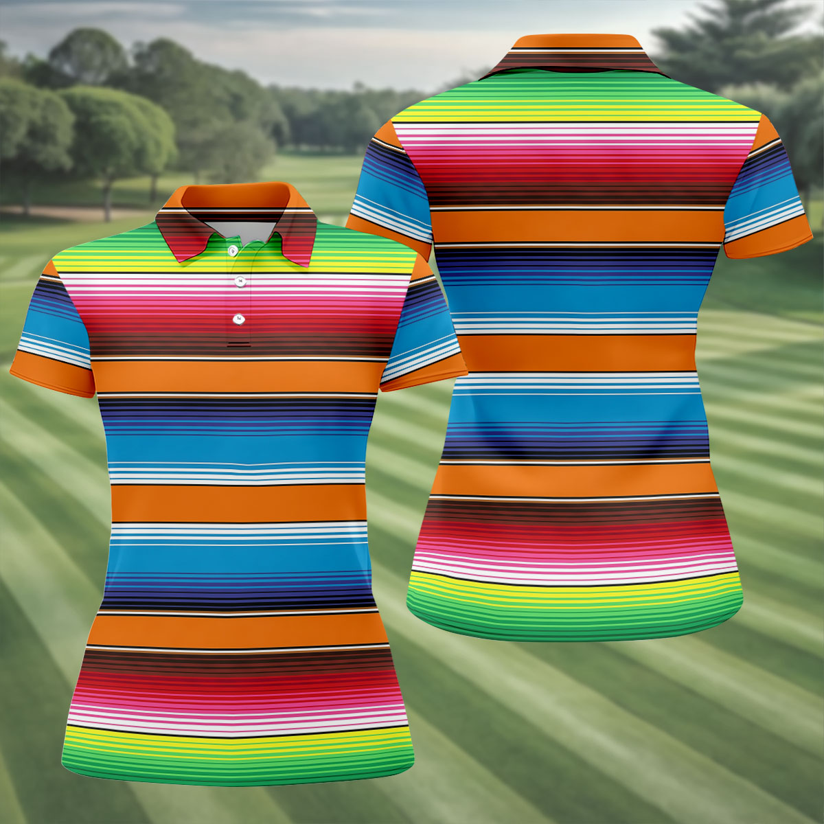 Mexican Serape Stripe Pattern Cinco De Mayo Celebration Fiesta Themed Golf Shirt For Women