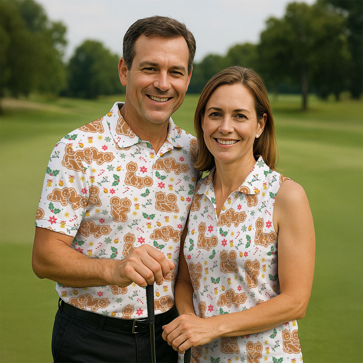 Naughty Gingerbread Christmas Golf Shirt, Funny Position Couple Golf Shirt, Fun Golf Shirts For Men, Christmas Golf Gift