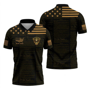We The People Black And Gold Patriotic 4th Of July Golf Shirt, 250 Years Of Free Golf Shirts For Men
