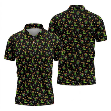 Cartoon Mustach Funny Cactus Cinco De Mayo Celebration Fiesta Themed Black Golf Shirts For Men