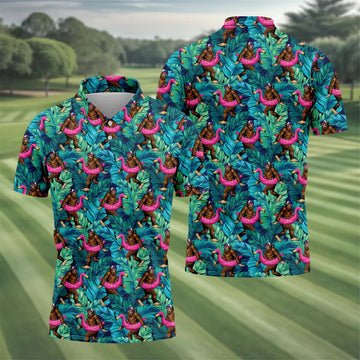 Tropical Flamingo Bigfoot Golf Shirt, 250 Years 4th Of July Patriotic Golf Shirts For Men
