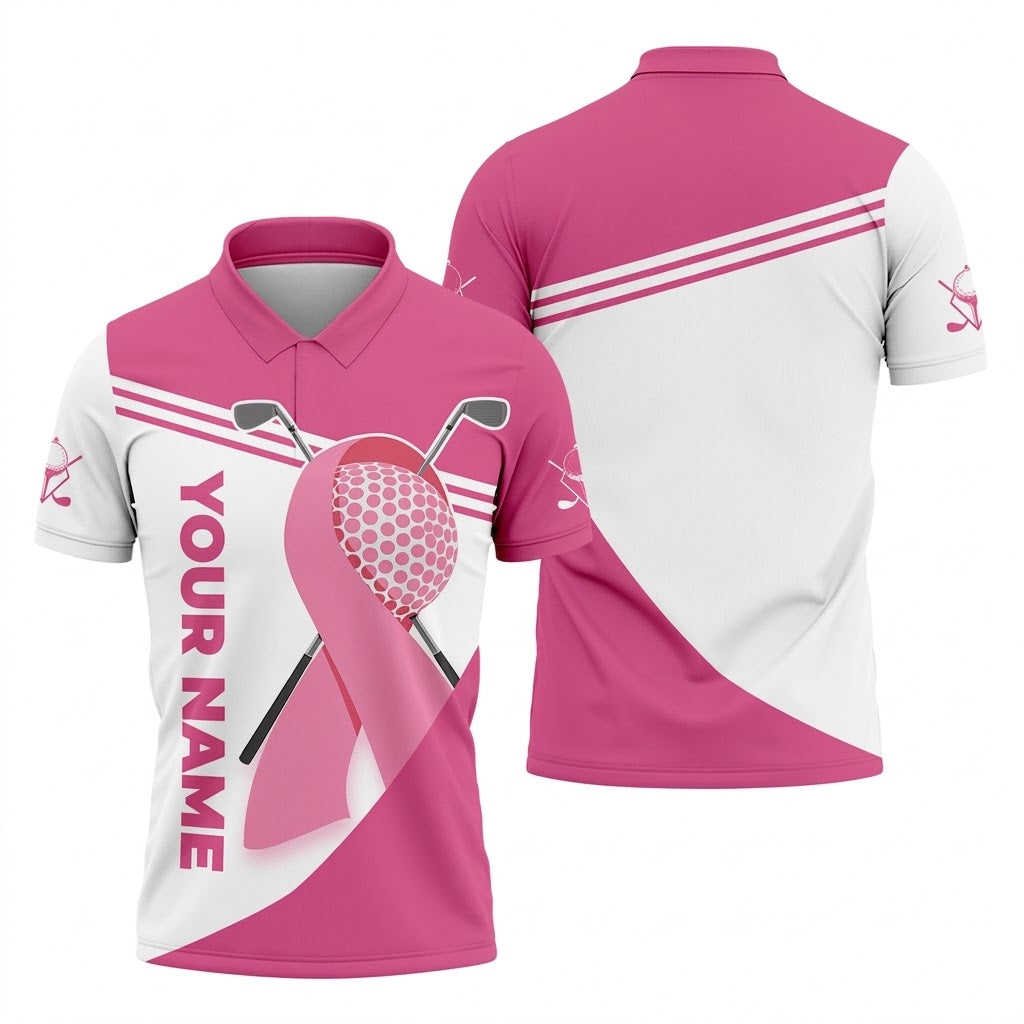 Breast Cancer Pink Men's Golf Polo Shirt, Golf Shirts For Men, Breast Cancer Awareness Shirt