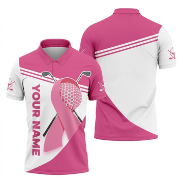 Breast Cancer Pink Men's Golf Polo Shirt, Golf Shirts For Men, Breast Cancer Awareness Shirt