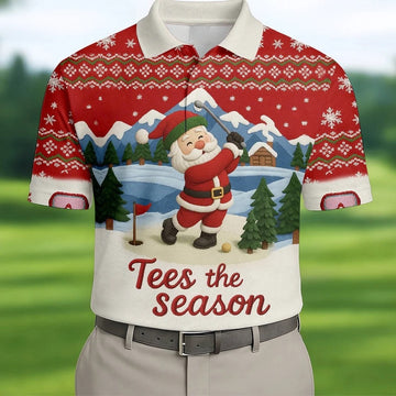 Santa Golfing Tees The Season Golf Tops For Men, Christmas Golf Shirt, Polo Shirts For Men, Golf Gift For Men