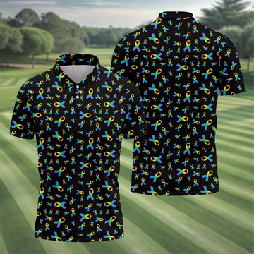 Rainbow Awareness Ribbon Breast Cancer Polo Shirt, Men's Golf Shirt, Printed Golf Shirts