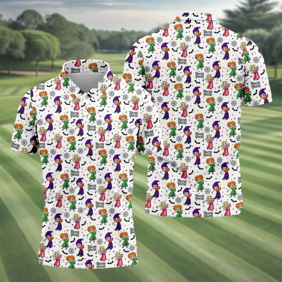 Hocus Pocus Horror Character Polo Shirt, Halloween Shirts For Men, Mens Golf Polo