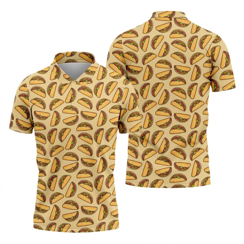 Taco Seamless Pattern Cinco De Mayo Celebration Fiesta Themed Tropical Pattern Golf Shirts For Men