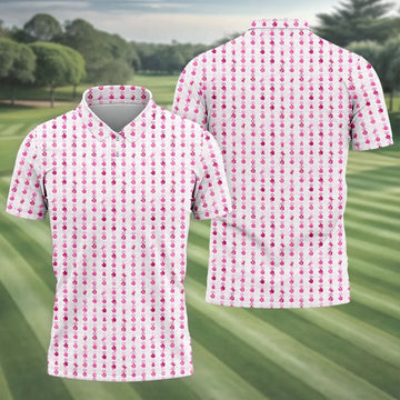 Pink Ribbon Finger Touch Breast Cancer Polo Shirt, Mens Golf Polo, Golf Apparel For Men