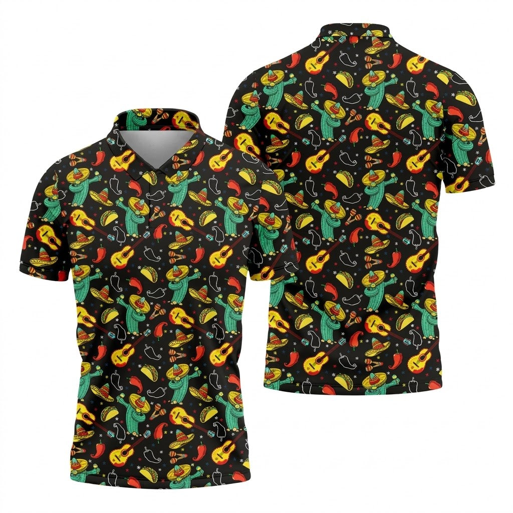 Funny Cactus Mexican Culture Traditions Golf Tops For Men, Cinco De Mayo Celebration Golf Shirts For Men