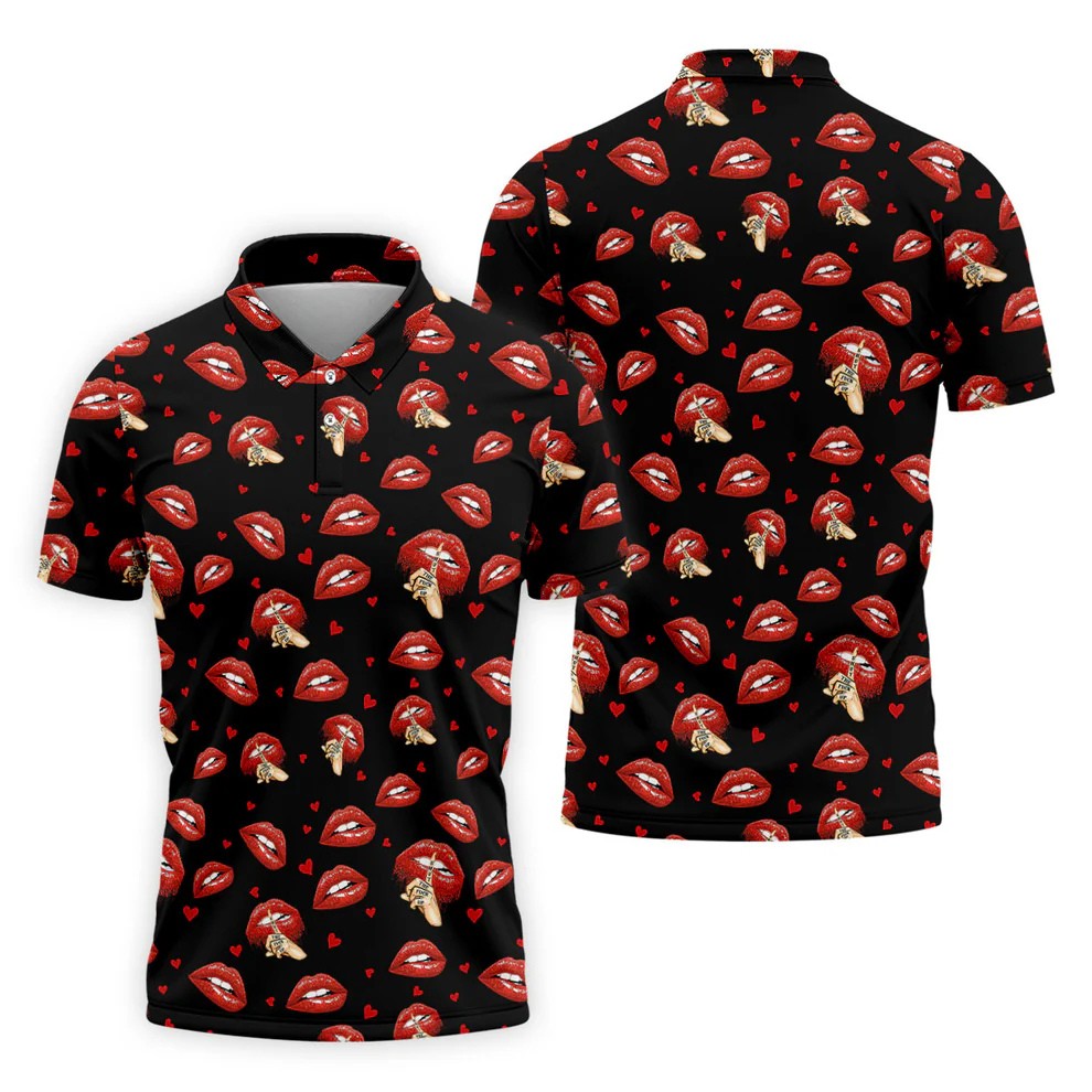 Sassy Red Lips Golf Shirt, Funny Valentine Pattern Design, Men's Golf Polo
