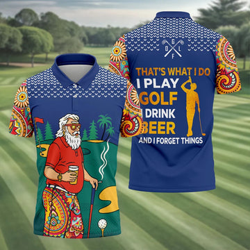 Vintage Bearded Golfer With Paisley Pants Golf Polo Shirt, Hawaiian Golf Shirt, Mens Golf Polo