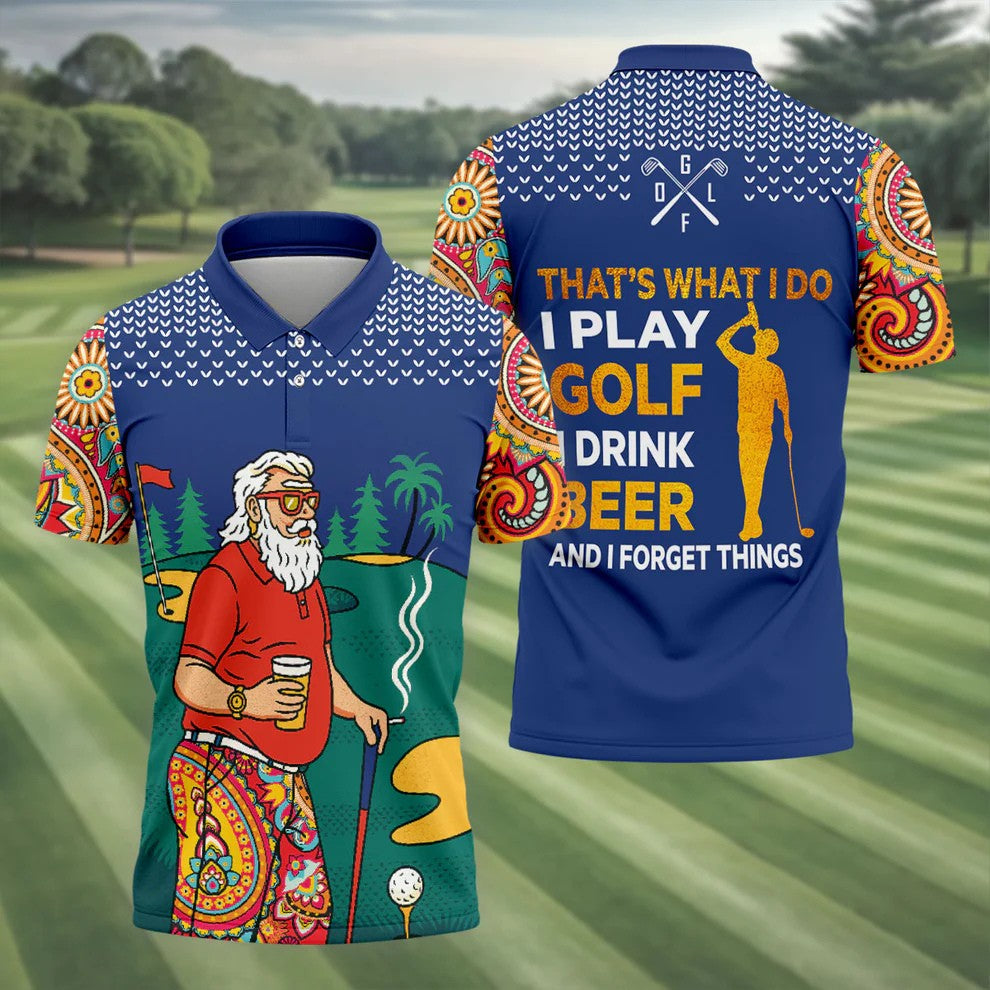 Vintage Bearded Golfer With Paisley Pants Golf Polo Shirt, Hawaiian Golf Shirt, Mens Golf Polo