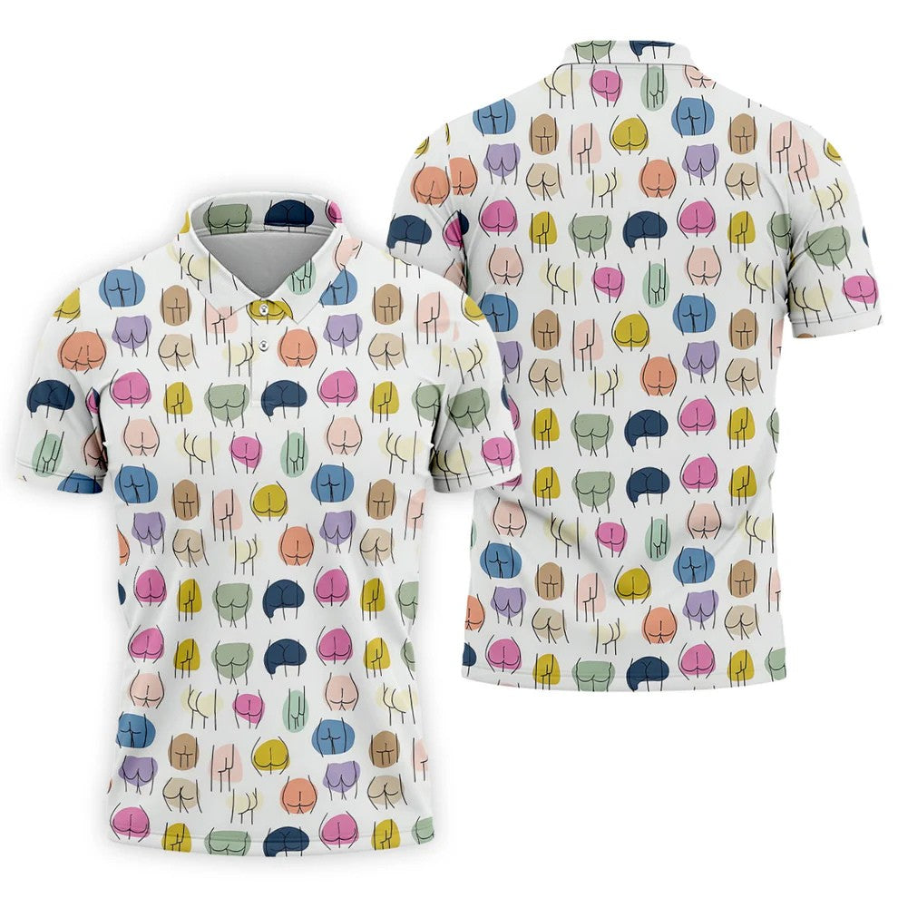 Funny Colorful Butt Pattern Golf Polo Shirt, Golf Shirts For Men, Mens Golf Apparel