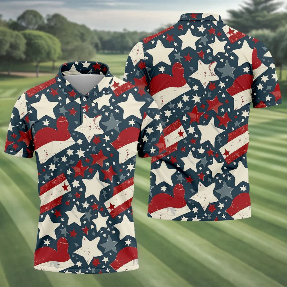 Distressed Texas Flag Golf Shirt, 250 Years Patriotic 4th Of July Golf Shirts For Men