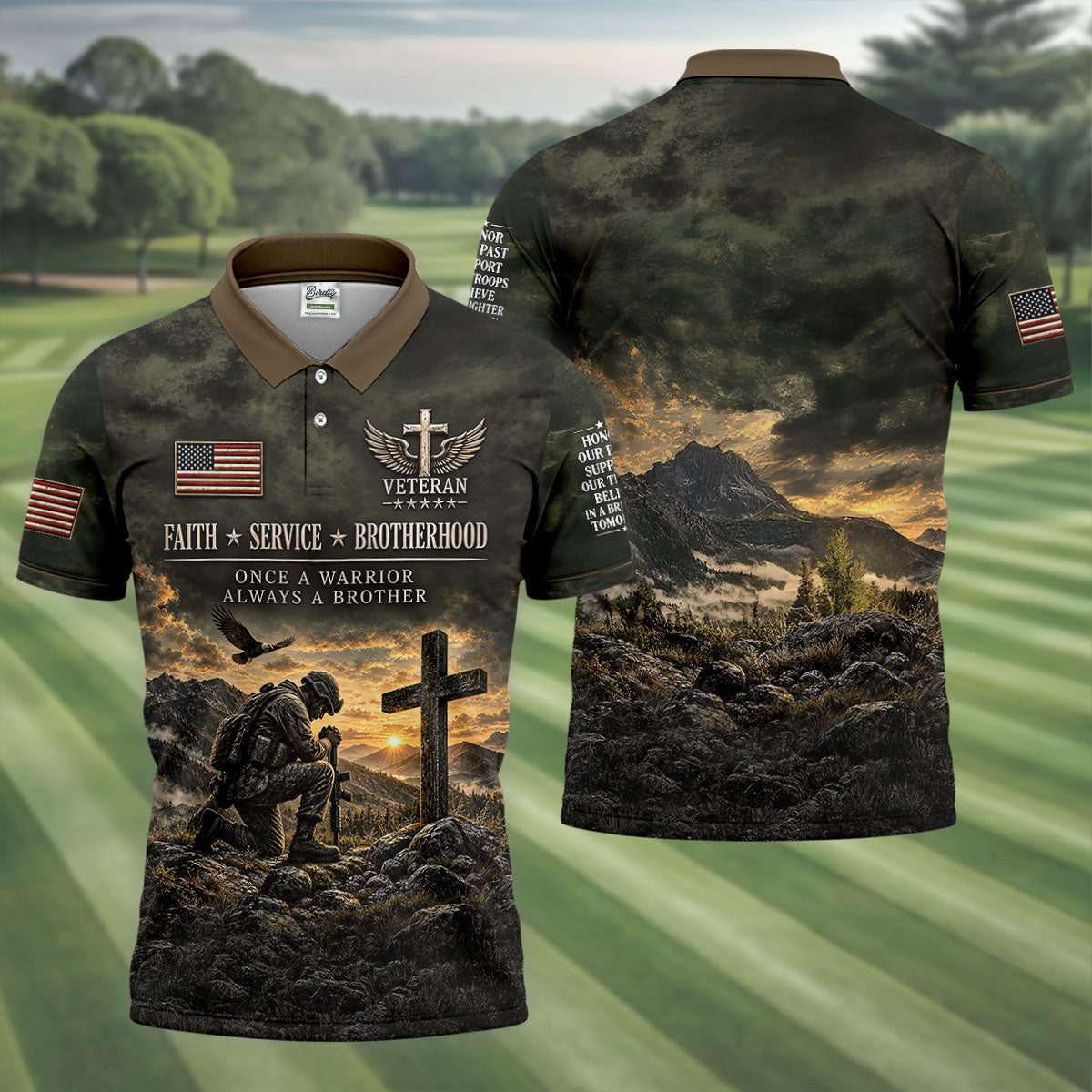 Veterans Day Praying Soldier Cross Polo Shirt, Polo Shirts For Men, Mens Golf Shirts