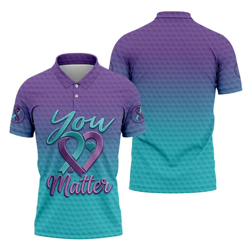 You Matter Suicide Prevention Ribbon Heart Polo Shirts For Men, Golf Apparel For Men