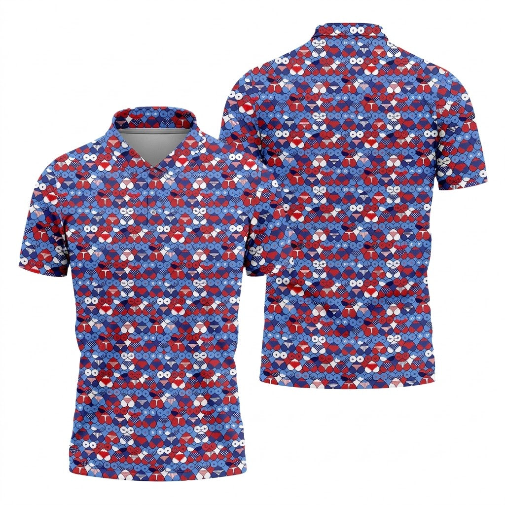 Red Blue White Naughty Fun Patriotic Golf Shirt, 250th Anniversary Fun Golf Shirts For Men, Polo Shirts For Men