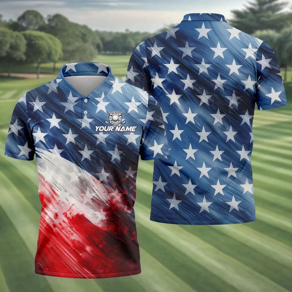 Red White Blue Gradient Art 4th Of July Patriotic Golf Shirt, 250 Years Golf Shirts For Men